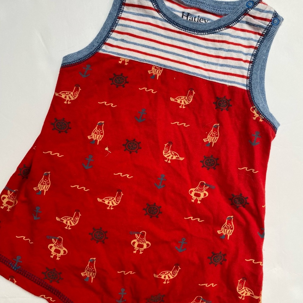 Hatley Red Nautical Print Tank Top with Blue Trim